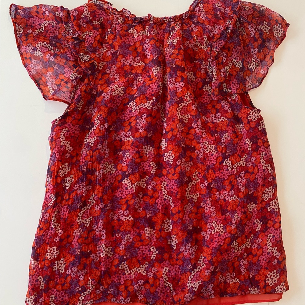 Draper James Red Floral Flutter Sleeve Blouse XS - Picture 6 of 6